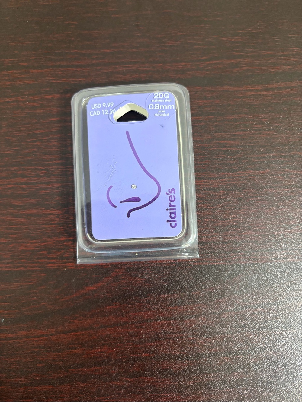 Claire's Purple Single Nose Stud 20G 0.8mm
